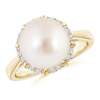 10mm AAAA Victorian Style South Sea Pearl and Diamond Ring in Yellow Gold