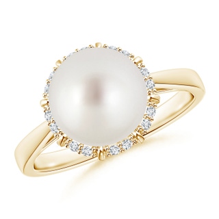 9mm AAA Victorian Style South Sea Pearl and Diamond Ring in Yellow Gold