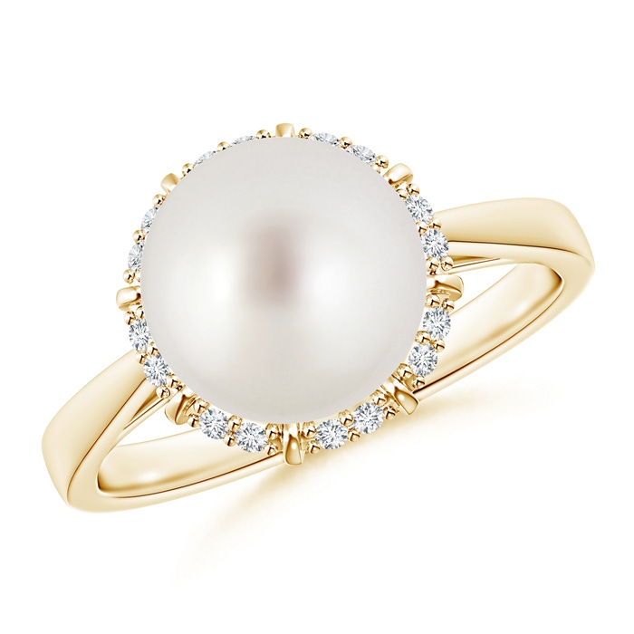 9mm AAA Victorian Style South Sea Pearl and Diamond Ring in Yellow Gold 