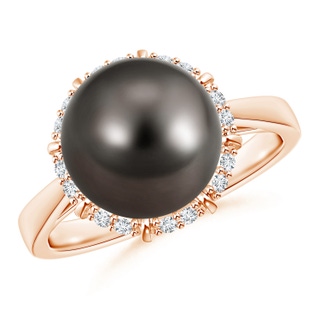 10mm AAA Victorian Style Tahitian Cultured Pearl and Diamond Ring in Rose Gold