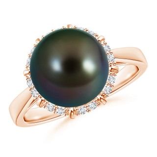 10mm AAAA Victorian Style Tahitian Cultured Pearl and Diamond Ring in Rose Gold