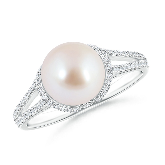 8mm AAA Twin Shank Akoya Cultured Pearl and Diamond Cradle Ring in White Gold