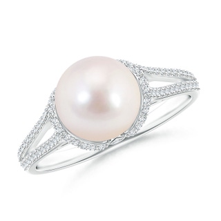 8mm AAAA Twin Shank Akoya Cultured Pearl and Diamond Cradle Ring in White Gold