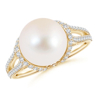 10mm AAA Twin Shank FreshWater Cultured Pearl and Diamond Cradle Ring in Yellow Gold