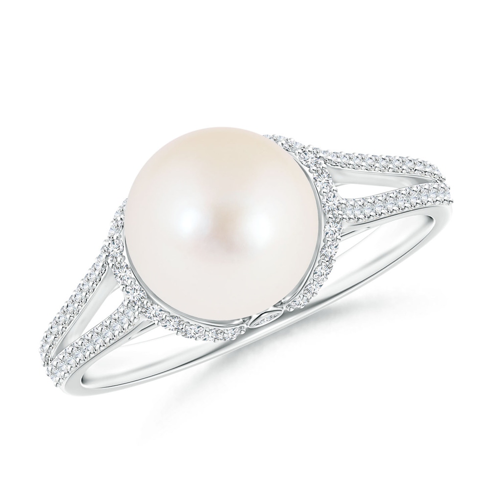 8mm AAA Twin Shank FreshWater Cultured Pearl and Diamond Cradle Ring in White Gold