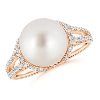 10mm AAA Twin Shank South Sea Cultured Pearl and Diamond Cradle Ring in Rose Gold