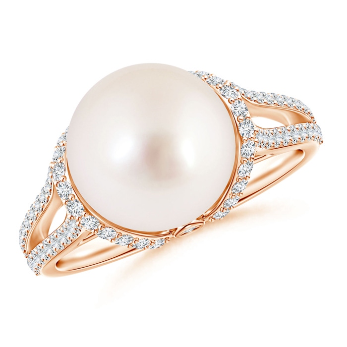 10mm AAAA Twin Shank South Sea Cultured Pearl and Diamond Cradle Ring in Rose Gold