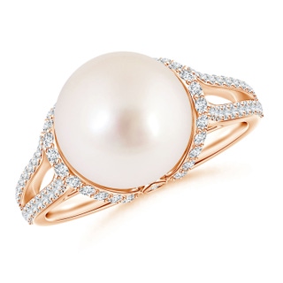 10mm AAAA Twin Shank South Sea Cultured Pearl and Diamond Cradle Ring in Rose Gold