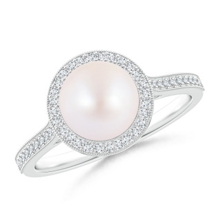 8mm AA Akoya Cultured Pearl Halo Ring with Milgrain in White Gold