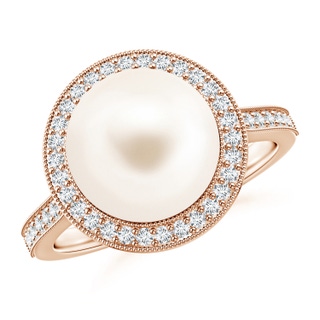 10mm AAA Freshwater Pearl Halo Ring with Milgrain in Rose Gold