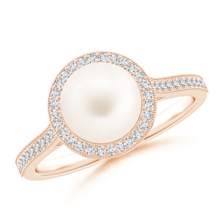 8mm AA Freshwater Pearl Halo Ring with Milgrain in 9K Rose Gold