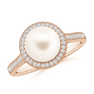 8mm AAA Freshwater Pearl Halo Ring with Milgrain in 10K Rose Gold
