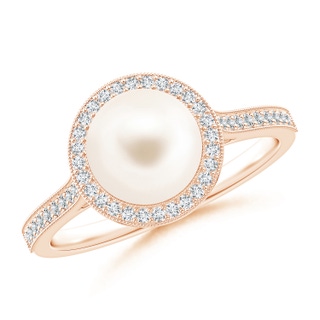 8mm AAA Freshwater Pearl Halo Ring with Milgrain in 9K Rose Gold