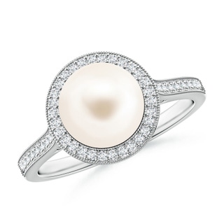 8mm AAA Freshwater Pearl Halo Ring with Milgrain in White Gold