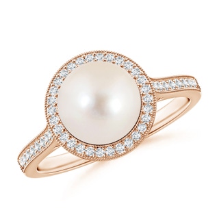 8mm AAAA Freshwater Pearl Halo Ring with Milgrain in 10K Rose Gold