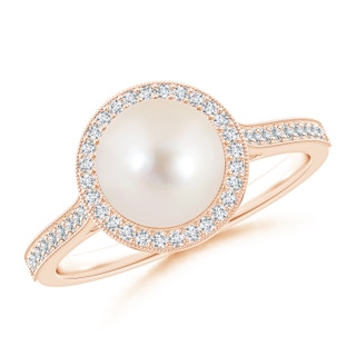 8mm AAAA Freshwater Pearl Halo Ring with Milgrain in 9K Rose Gold