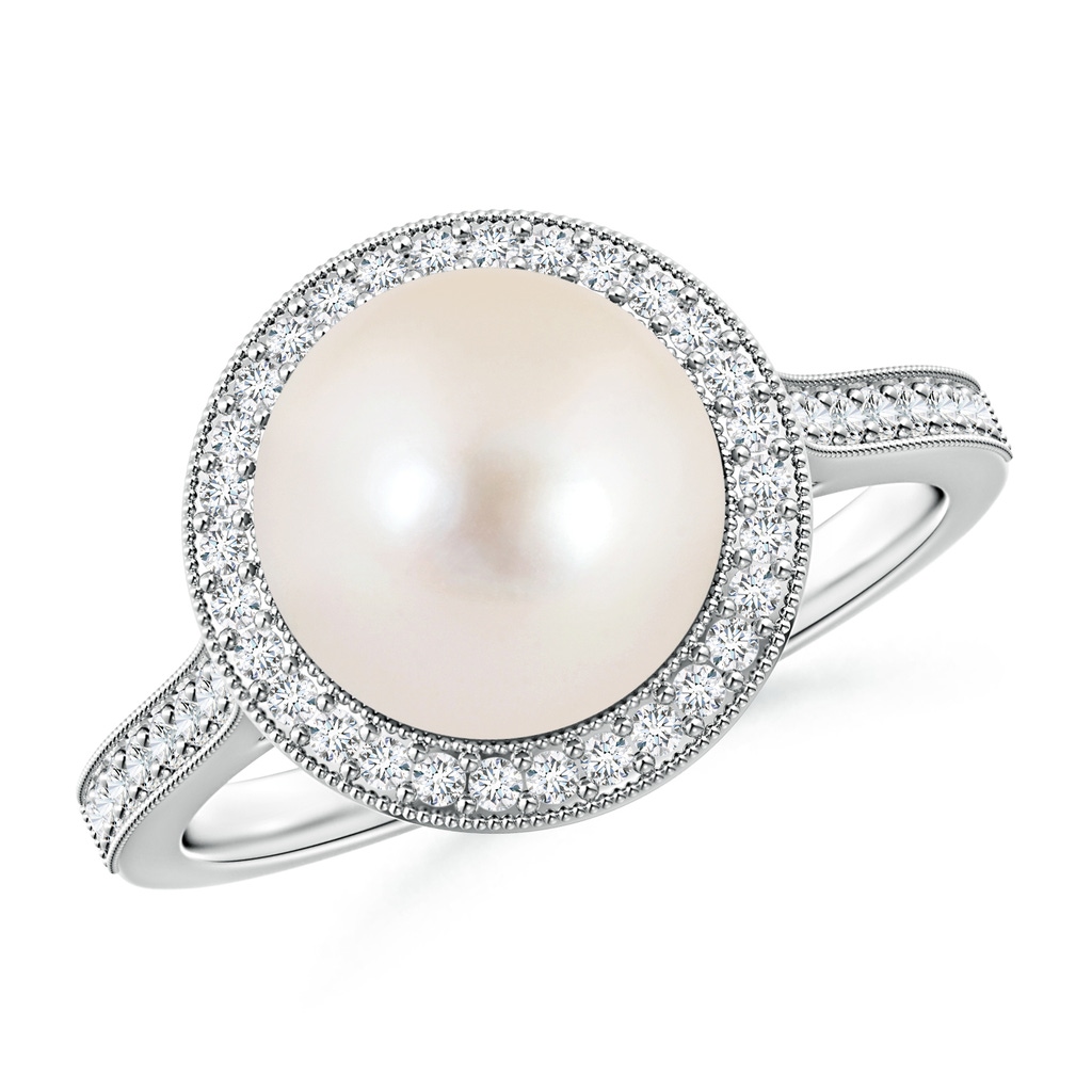 9mm AAAA Freshwater Pearl Halo Ring with Milgrain in White Gold