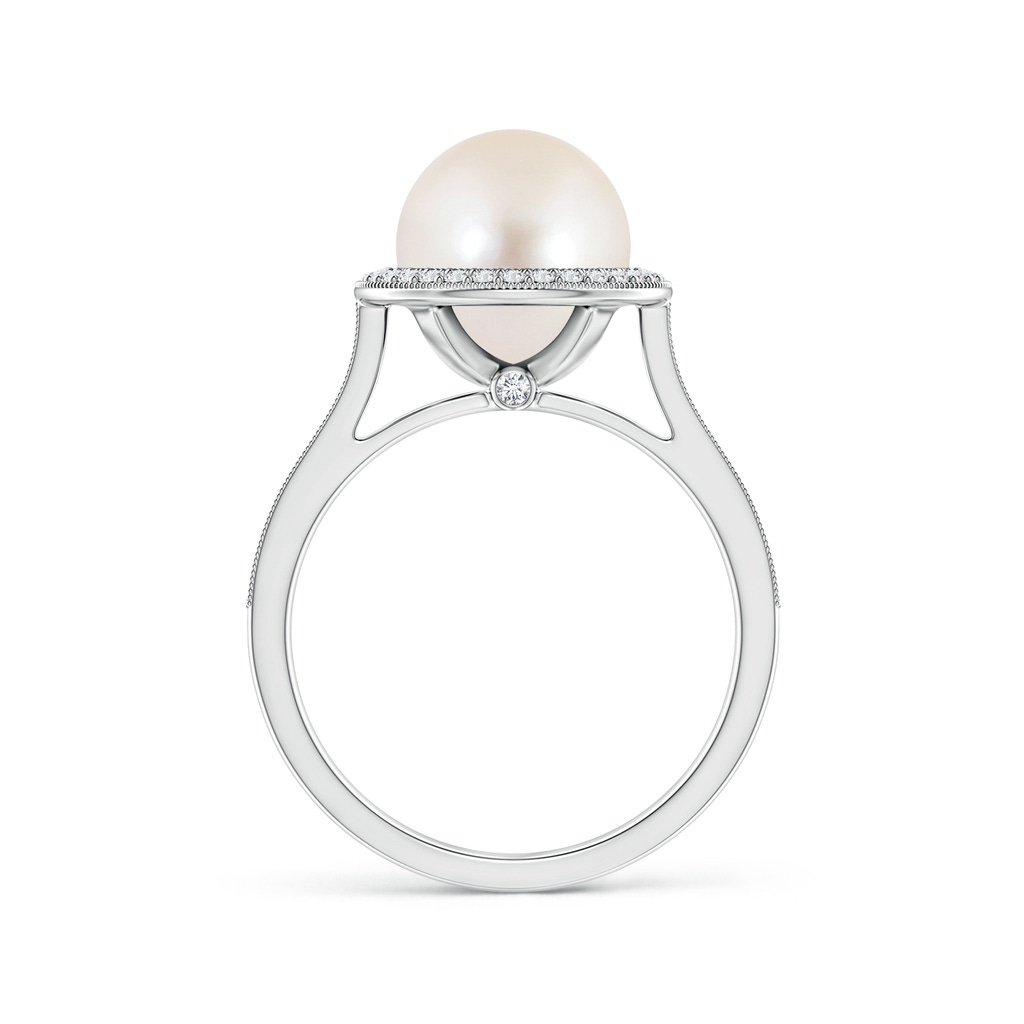9mm AAAA Freshwater Pearl Halo Ring with Milgrain in White Gold Side 1