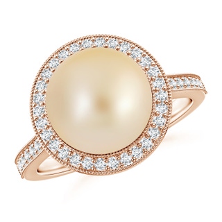 10mm AA Golden South Sea Pearl Halo Ring with Milgrain in Rose Gold