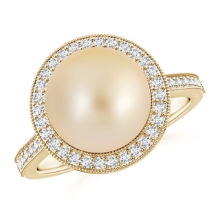 10mm AA Golden South Sea Pearl Halo Ring with Milgrain in Yellow Gold