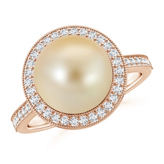 10mm AAA Golden South Sea Pearl Halo Ring with Milgrain in Rose Gold