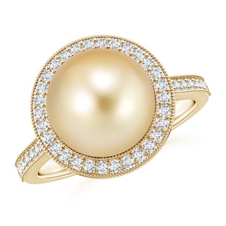 10mm AAAA Golden South Sea Pearl Halo Ring with Milgrain in Yellow Gold