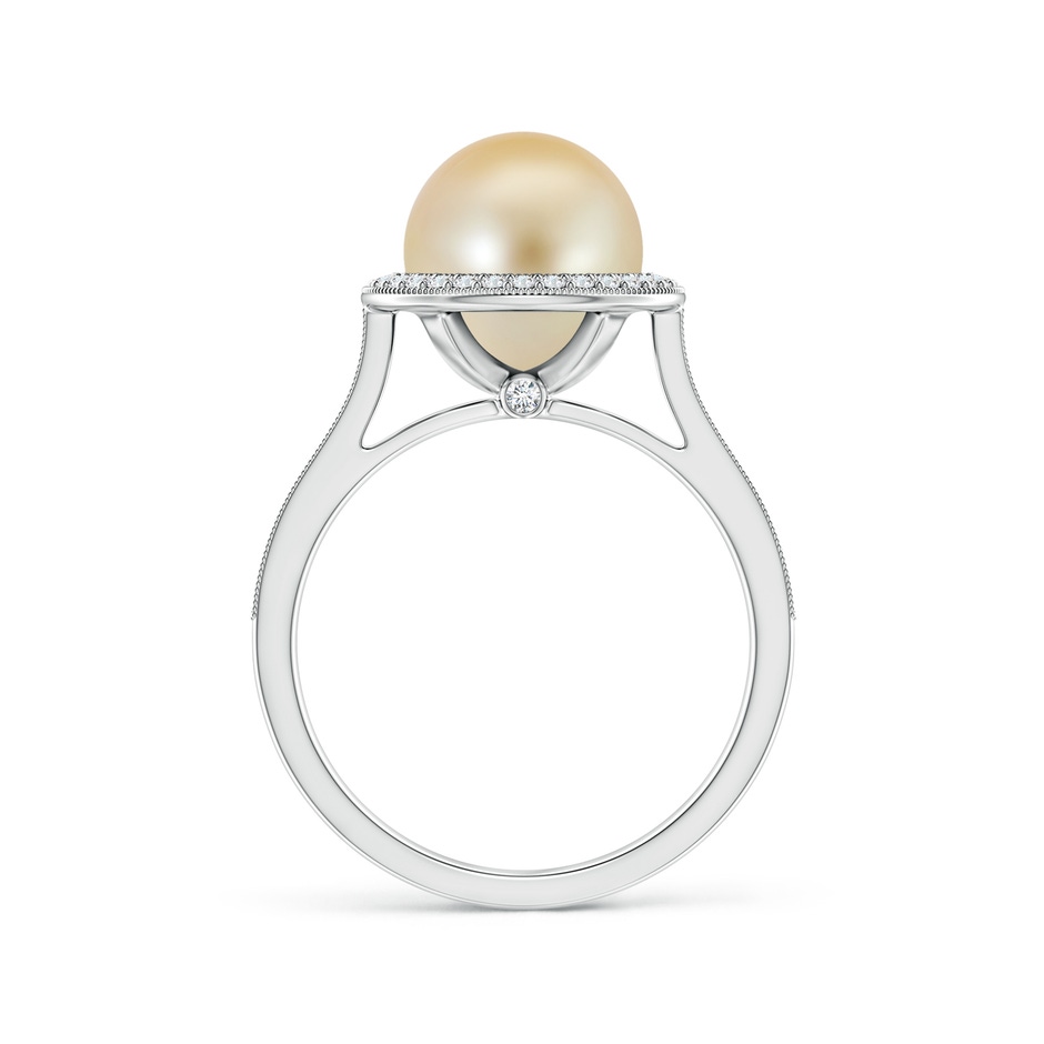 9mm AAA Golden South Sea Pearl Halo Ring with Milgrain in White Gold side 1