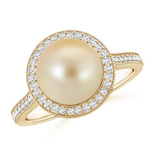 9mm AAA Golden South Sea Pearl Halo Ring with Milgrain in Yellow Gold