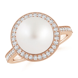 10mm AA South Sea Pearl Halo Ring with Milgrain in Rose Gold