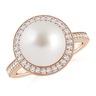 10mm AAA South Sea Pearl Halo Ring with Milgrain in Rose Gold