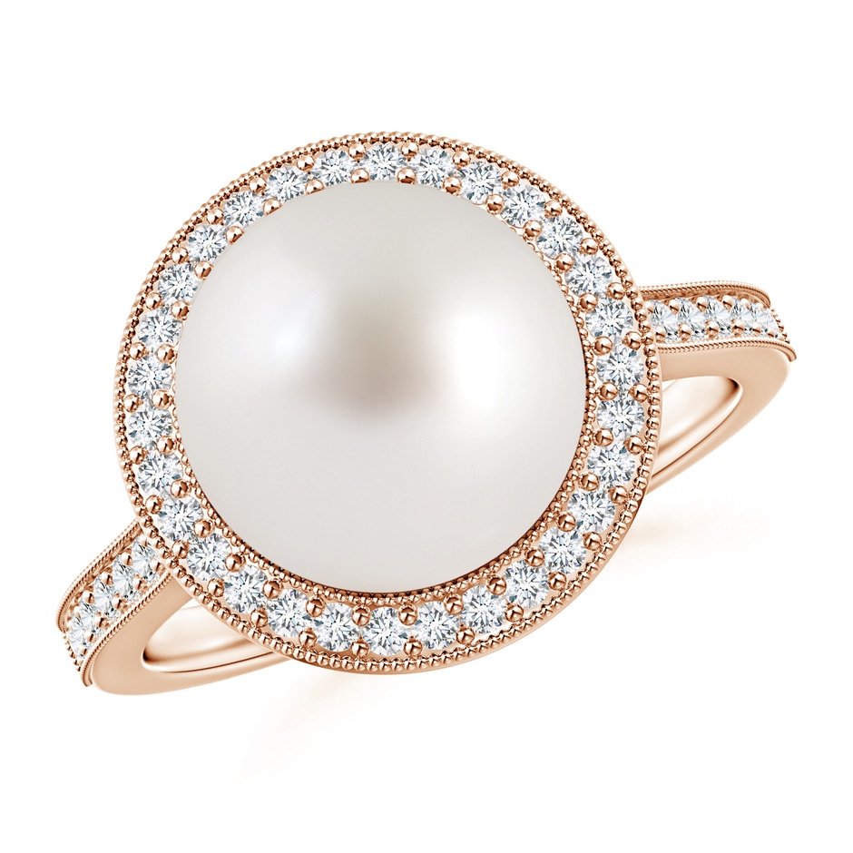 10mm AAA South Sea Pearl Halo Ring with Milgrain in Rose Gold 
