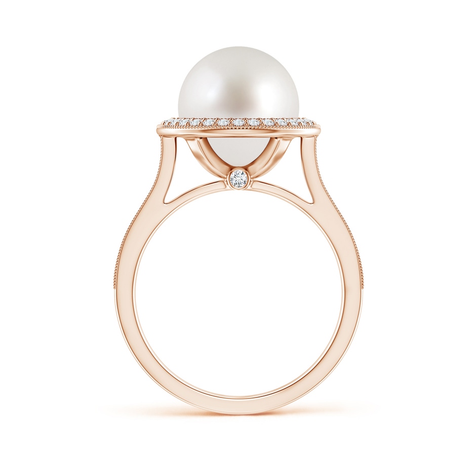 10mm AAA South Sea Pearl Halo Ring with Milgrain in Rose Gold side 1