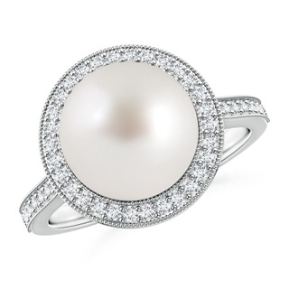 10mm AAA South Sea Pearl Halo Ring with Milgrain in White Gold