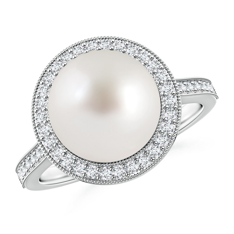 10mm AAA South Sea Pearl Halo Ring with Milgrain in White Gold 