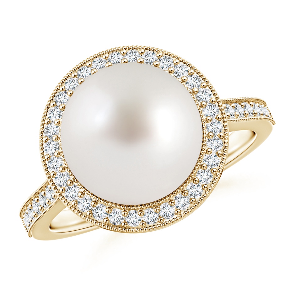 10mm AAA South Sea Pearl Halo Ring with Milgrain in Yellow Gold 