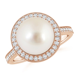 10mm AAAA South Sea Pearl Halo Ring with Milgrain in Rose Gold