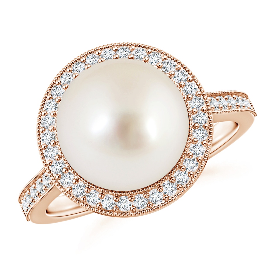 10mm AAAA South Sea Pearl Halo Ring with Milgrain in Rose Gold 