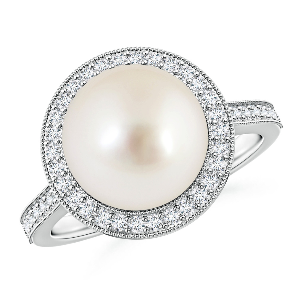 10mm AAAA South Sea Pearl Halo Ring with Milgrain in White Gold