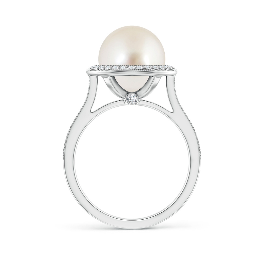 10mm AAAA South Sea Pearl Halo Ring with Milgrain in White Gold - side 1