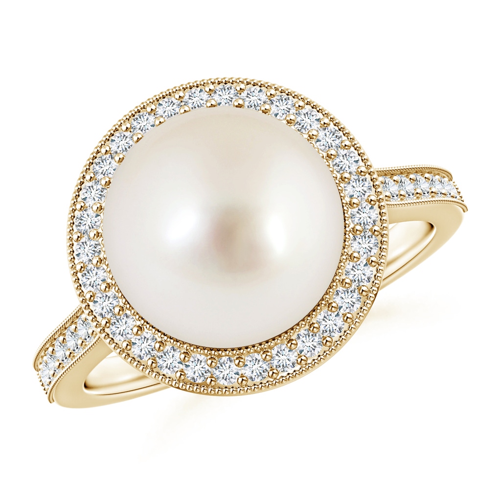 10mm AAAA South Sea Pearl Halo Ring with Milgrain in Yellow Gold