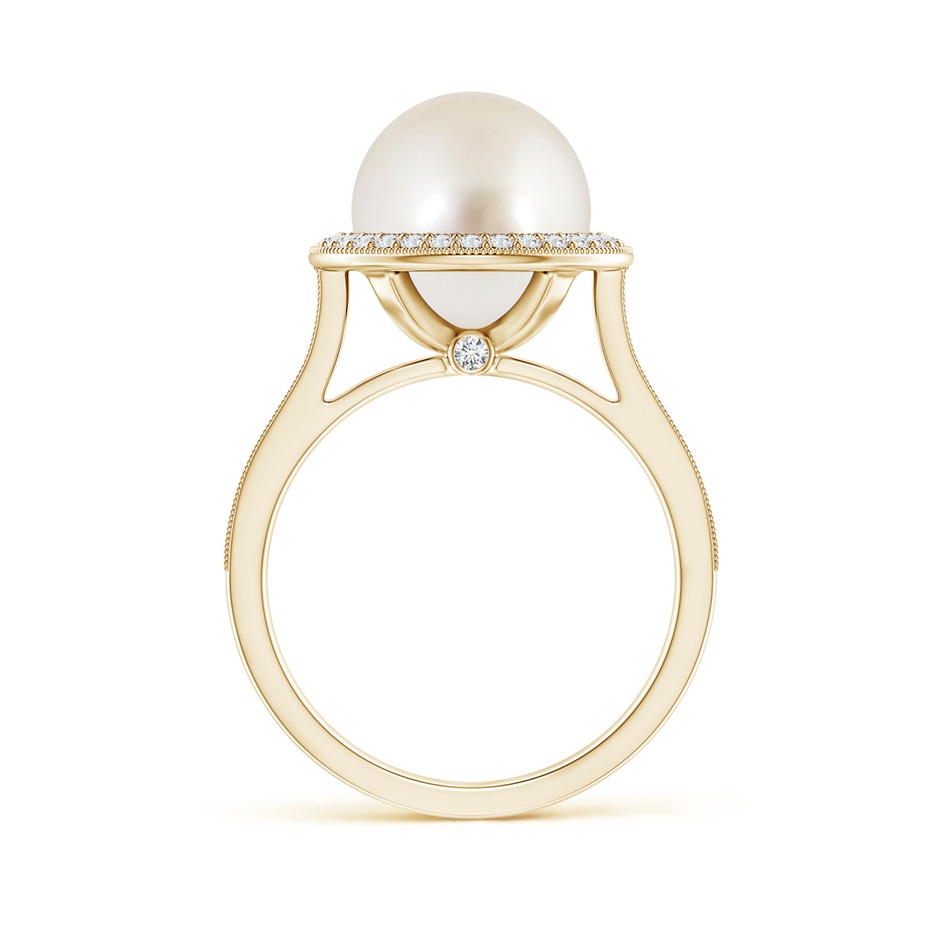 10mm AAAA South Sea Pearl Halo Ring with Milgrain in Yellow Gold side 1