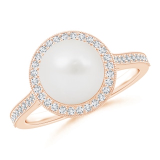 9mm A South Sea Pearl Halo Ring with Milgrain in 9K Rose Gold