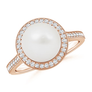 9mm A South Sea Pearl Halo Ring with Milgrain in Rose Gold