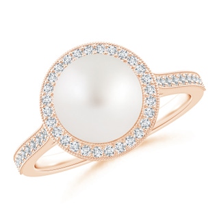 9mm AA South Sea Pearl Halo Ring with Milgrain in 9K Rose Gold