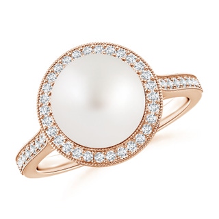 9mm AA South Sea Pearl Halo Ring with Milgrain in Rose Gold