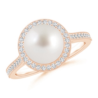 9mm AAA South Sea Pearl Halo Ring with Milgrain in 9K Rose Gold