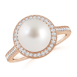 9mm AAA South Sea Pearl Halo Ring with Milgrain in Rose Gold