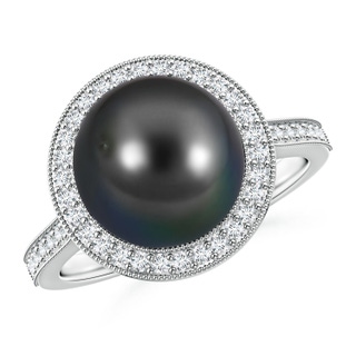 10mm AA Tahitian Pearl Halo Ring with Milgrain in S999 Silver