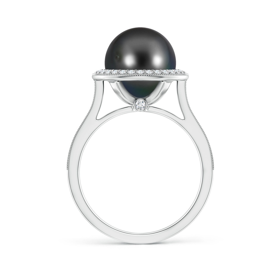 10mm AA Tahitian Pearl Halo Ring with Milgrain in White Gold side 1