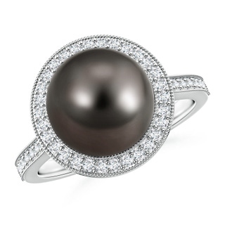 10mm AAA Tahitian Pearl Halo Ring with Milgrain in S999 Silver